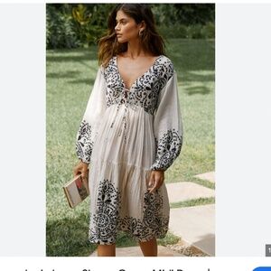 By Anthropologie Long-Sleeve Gauzy Midi Dress